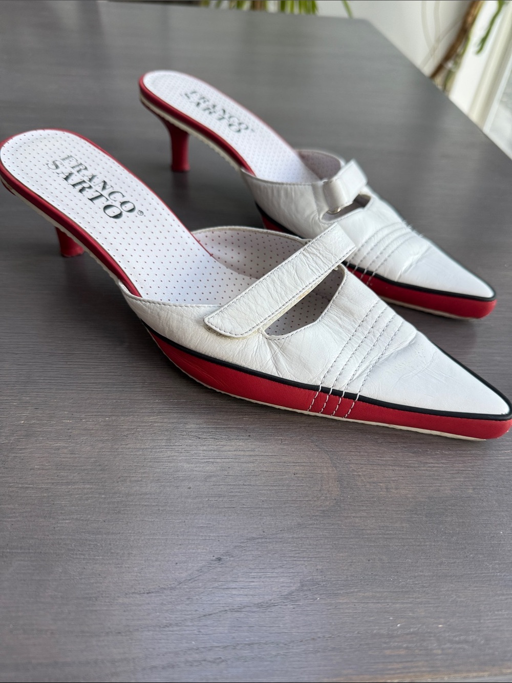 Franco Sarto white pointed-toe Sneaker moto mules